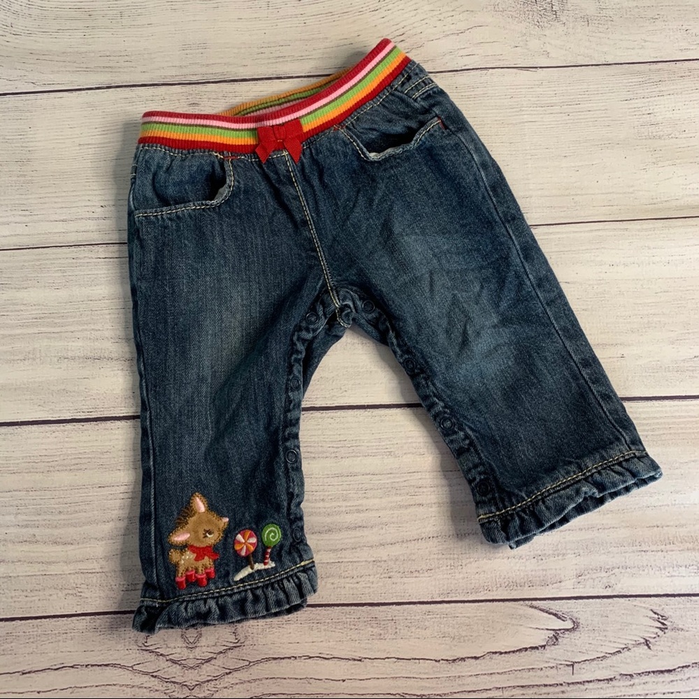 Gymboree Girls Jeans With Winter Deer Design Size 6-12 Months